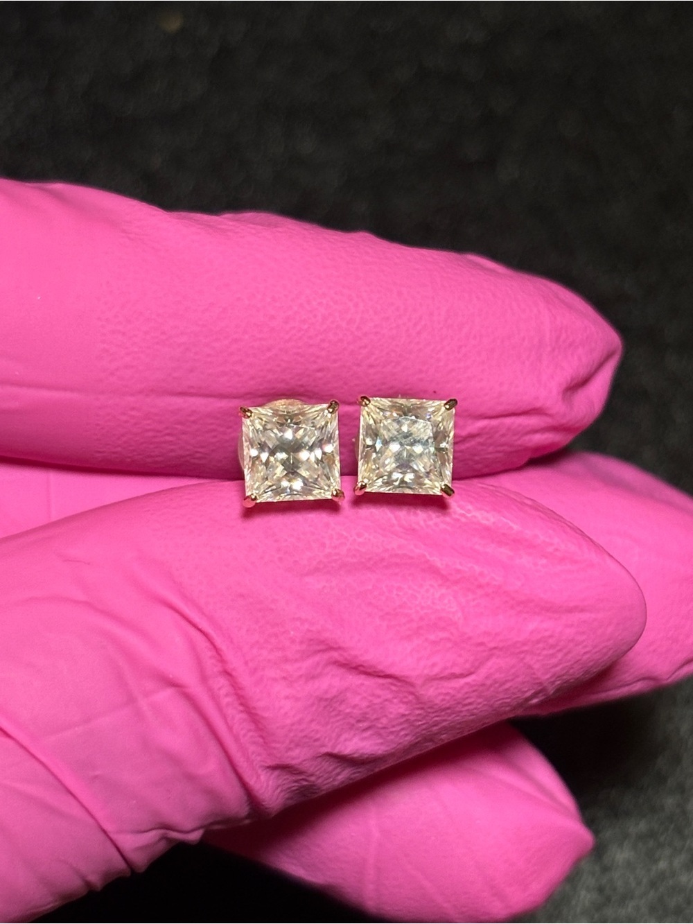 10k Real Gold 1.2ct. VVS1 Moissanite Princess-Cut Stud Earrings - Picture 1 of 17